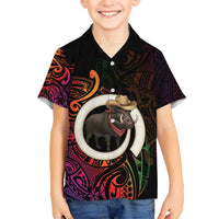 Vanuatu Boar Cowboy Hawaiian Shirt Tusk Gradient Polynesian Pattern LT14 - Polynesian Pride