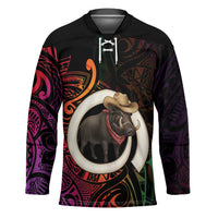 Vanuatu Boar Cowboy Hockey Jersey Tusk Gradient Polynesian Pattern LT14 Unisex Black - Polynesian Pride