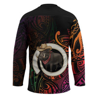Vanuatu Boar Cowboy Hockey Jersey Tusk Gradient Polynesian Pattern LT14 - Polynesian Pride