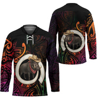 Vanuatu Boar Cowboy Hockey Jersey Tusk Gradient Polynesian Pattern LT14 - Polynesian Pride