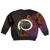 Vanuatu Boar Cowboy Kid Ugly Christmas Sweater Tusk Gradient Polynesian Pattern - Polynesian Pride