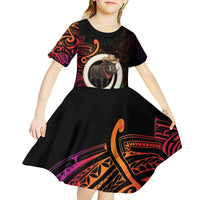 Vanuatu Boar Cowboy Kid Short Sleeve Dress Tusk Gradient Polynesian Pattern - Polynesian Pride