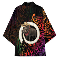 Vanuatu Boar Cowboy Kimono Tusk Gradient Polynesian Pattern - Polynesian Pride