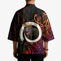 Vanuatu Boar Cowboy Kimono Tusk Gradient Polynesian Pattern - Polynesian Pride