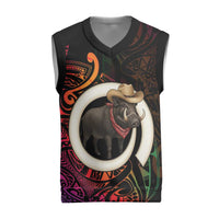 Vanuatu Boar Cowboy Christmas Knitted V-Neck Vest Tusk Gradient Polynesian Pattern LT14 Black - Polynesian Pride