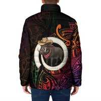 Vanuatu Boar Cowboy Padded Jacket Tusk Gradient Polynesian Pattern LT14 - Polynesian Pride