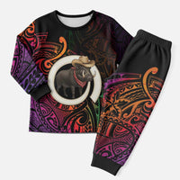 Vanuatu Boar Cowboy Christmas Pajama Set Tusk Gradient Polynesian Pattern LT14 Men Black - Polynesian Pride