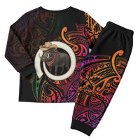 Vanuatu Boar Cowboy Christmas Pajama Set Tusk Gradient Polynesian Pattern LT14 - Polynesian Pride