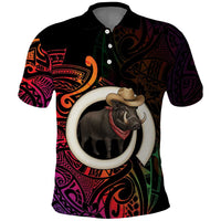 Vanuatu Boar Cowboy Polo Shirt Tusk Gradient Polynesian Pattern - Polynesian Pride