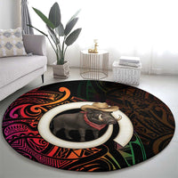 Vanuatu Boar Cowboy Round Carpet Tusk Gradient Polynesian Pattern - Polynesian Pride