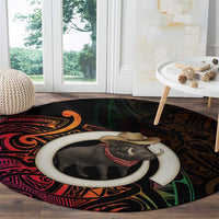 Vanuatu Boar Cowboy Round Carpet Tusk Gradient Polynesian Pattern - Polynesian Pride