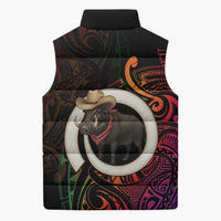 Vanuatu Boar Cowboy Sleeveless Puffer Jacket Tusk Gradient Polynesian Pattern LT14 - Polynesian Pride