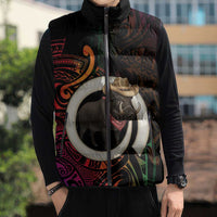 Vanuatu Boar Cowboy Sleeveless Puffer Jacket Tusk Gradient Polynesian Pattern LT14 - Polynesian Pride
