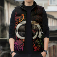 Vanuatu Boar Cowboy Sleeveless Puffer Jacket Tusk Gradient Polynesian Pattern LT14 - Polynesian Pride