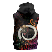 Vanuatu Boar Cowboy Sleeveless Zip Hoodie Tusk Gradient Polynesian Pattern LT14 - Polynesian Pride