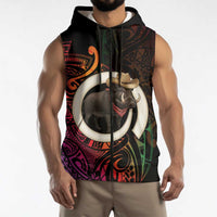 Vanuatu Boar Cowboy Sleeveless Zip Hoodie Tusk Gradient Polynesian Pattern LT14 - Polynesian Pride