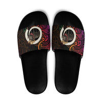 Vanuatu Boar Cowboy Slide Sandals Tusk Gradient Polynesian Pattern LT14 Black - Polynesian Pride