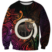 Vanuatu Boar Cowboy Sweatshirt Tusk Gradient Polynesian Pattern LT14 Unisex Black - Polynesian Pride