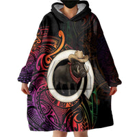 Vanuatu Boar Cowboy Wearable Blanket Hoodie Tusk Gradient Polynesian Pattern - Polynesian Pride