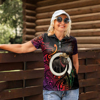 Vanuatu Boar Cowboy Women Polo Shirt Tusk Gradient Polynesian Pattern - Polynesian Pride