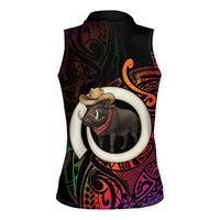 Vanuatu Boar Cowboy Women Sleeveless Polo Shirt Tusk Gradient Polynesian Pattern LT14 - Polynesian Pride