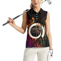 Vanuatu Boar Cowboy Women Sleeveless Polo Shirt Tusk Gradient Polynesian Pattern LT14 - Polynesian Pride