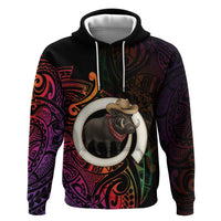 Vanuatu Boar Cowboy Zip Hoodie Tusk Gradient Polynesian Pattern - Polynesian Pride