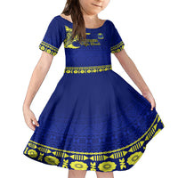 Personalised Fiji Natabua High School Family Matching Long Sleeve Bodycon Dress and Hawaiian Shirt Fijian Tapa Pattern LT14 Daughter's Dress Blue - Polynesian Pride