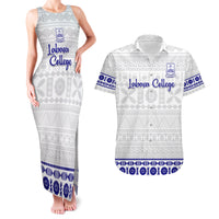 Personalised Fiji Labasa College Couples Matching Tank Maxi Dress and Hawaiian Shirt Fijian Tapa Pattern LT14 White - Polynesian Pride