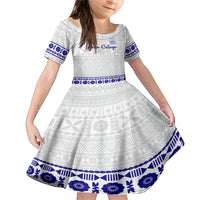 Personalised Fiji Labasa College Family Matching Mermaid Dress and Hawaiian Shirt Fijian Tapa Pattern LT14 Daughter's Dress White - Polynesian Pride