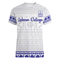 Personalised Fiji Labasa College Women V Neck T Shirt Fijian Tapa Pattern LT14 Female White - Polynesian Pride