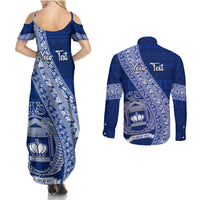 Personalised Fiji Queen Victoria School Couples Matching Summer Maxi Dress and Long Sleeve Button Shirt Fijian Tapa Pattern LT14 - Polynesian Pride