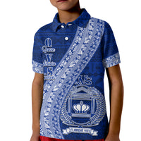 Personalised Fiji Queen Victoria School Kid Polo Shirt Fijian Tapa Pattern LT14 Kid Blue - Polynesian Pride