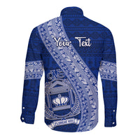 Personalised Fiji Queen Victoria School Long Sleeve Button Shirt Fijian Tapa Pattern LT14 - Polynesian Pride