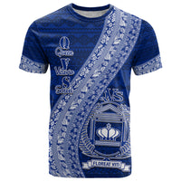 Personalised Fiji Queen Victoria School T Shirt Fijian Tapa Pattern LT14 Blue - Polynesian Pride