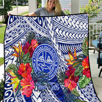Personalised Samoana High School Quilt American Samoa Schools Polynesian Tropical Flowers LT14 Blue - Polynesian Pride