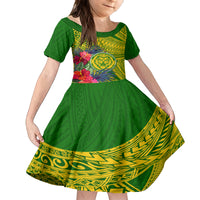 Personalised Leone High School Family Matching Puletasi Dress and Hawaiian Shirt American Samoa Schools Polynesian Tropical Flowers LT14 Daughter's Dress Green - Polynesian Pride
