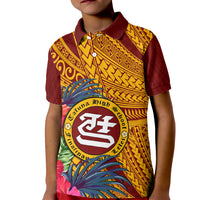 Personalised Tafuna High School Kid Polo Shirt American Samoa Schools Polynesian Tropical Flowers LT14 Kid Maroon - Polynesian Pride