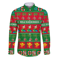 Personalised Hawaii Christmas Family Matching Long Sleeve Bodycon Dress and Hawaiian Shirt Mele Kalikimaka LT14 Dad's Shirt - Long Sleeve Green - Polynesian Pride