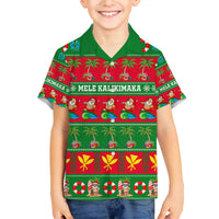 Personalised Hawaii Christmas Family Matching Long Sleeve Bodycon Dress and Hawaiian Shirt Mele Kalikimaka LT14 Son's Shirt Green - Polynesian Pride