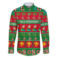Personalised Hawaii Christmas Family Matching Off Shoulder Maxi Dress and Hawaiian Shirt Mele Kalikimaka LT14 Dad's Shirt - Long Sleeve Green - Polynesian Pride