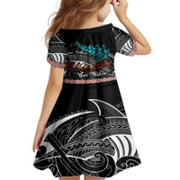 Personalised New Zealand Waka Family Matching Long Sleeve Bodycon Dress and Hawaiian Shirt Aotearoa Maori Silver Fern Pattern LT14 - Polynesian Pride