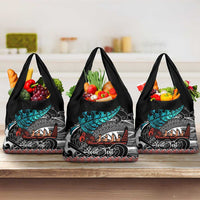 Personalised New Zealand Waka Grocery Bag Aotearoa Maori Silver Fern Pattern LT14 3-pack One Size Black - Polynesian Pride