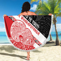 Toitu Te Tiriti Me Te Whakaputanga Beach Blanket Maori Wahaika With Haka Face LT14 - Polynesian Pride