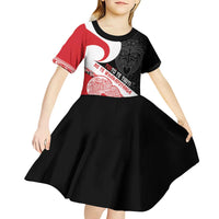 Toitu Te Tiriti Me Te Whakaputanga Kid Short Sleeve Dress Maori Wahaika With Haka Face