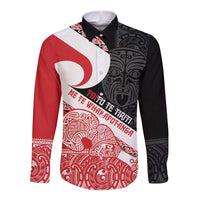 Toitu Te Tiriti Me Te Whakaputanga Long Sleeve Button Shirt Maori Wahaika With Haka Face LT14 Unisex Red - Polynesian Pride