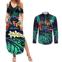 Personalised Pasifika Festival Auckland Couples Matching Summer Maxi Dress and Long Sleeve Button Shirt 2024 Pacific Islands Polynesian Pattern LT14 Purple - Polynesian Pride