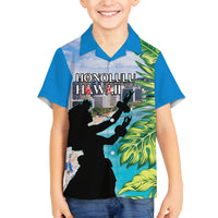 Personalised Honolulu Aloha Hawaii Family Matching Tank Maxi Dress and Hawaiian Shirt Tropical Leaves With Hula Girl LT14 Son's Shirt Blue - Polynesian Pride
