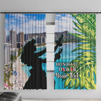 Personalised Honolulu Aloha Hawaii Window Curtain Tropical Leaves With Hula Girl LT14 With Hooks Blue - Polynesian Pride