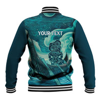 Personalised New Zealand Waitangi Day Baseball Jacket Hei Tiki With Maori Waka - Whakarare Pattern LT14 - Polynesian Pride